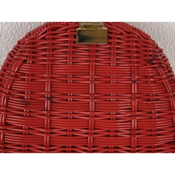 Red Woven Hard Shell Lined Crossbody 21" Gold Chain Strap Bag Gold Snap READ - Picture 15 of 16